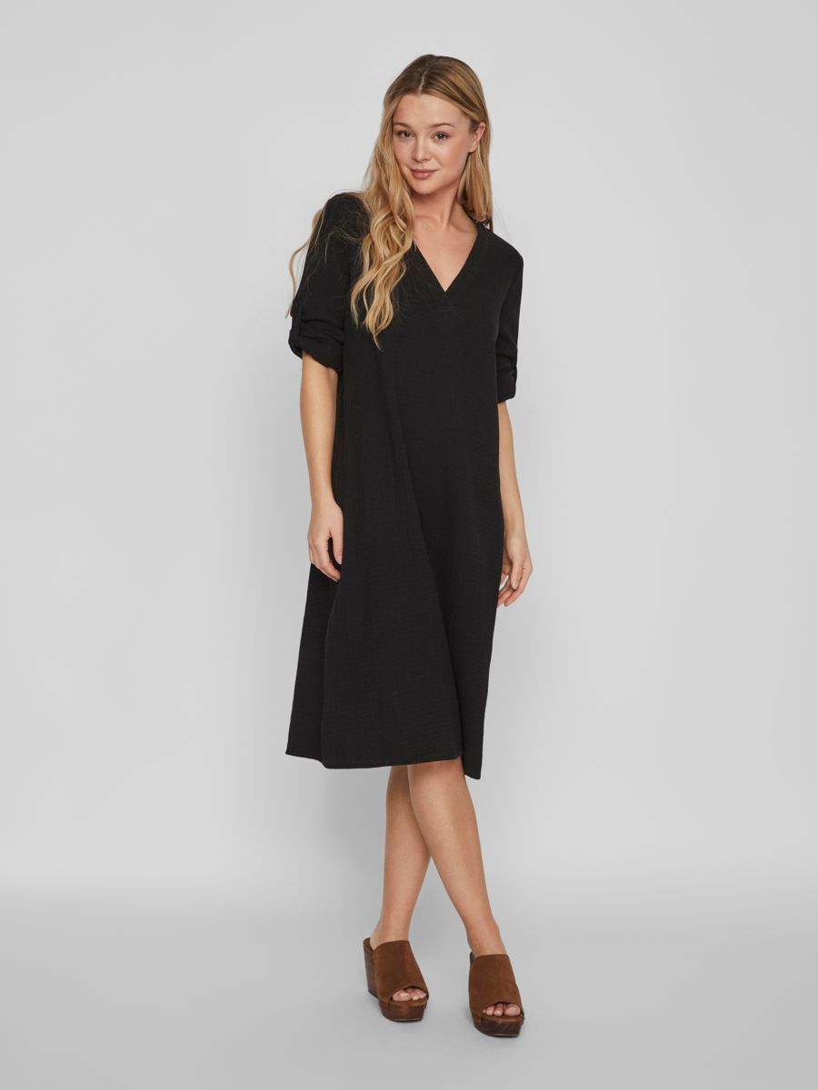 VILANIA NEW V-NECK L/S MIDI SHIRT DRESS