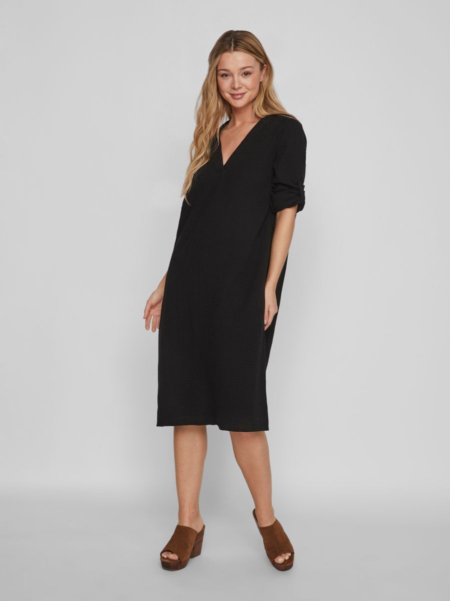 VILANIA NEW V-NECK L/S MIDI SHIRT DRESS