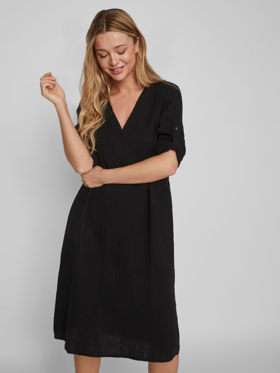 VILANIA NEW V-NECK L/S MIDI SHIRT DRESS